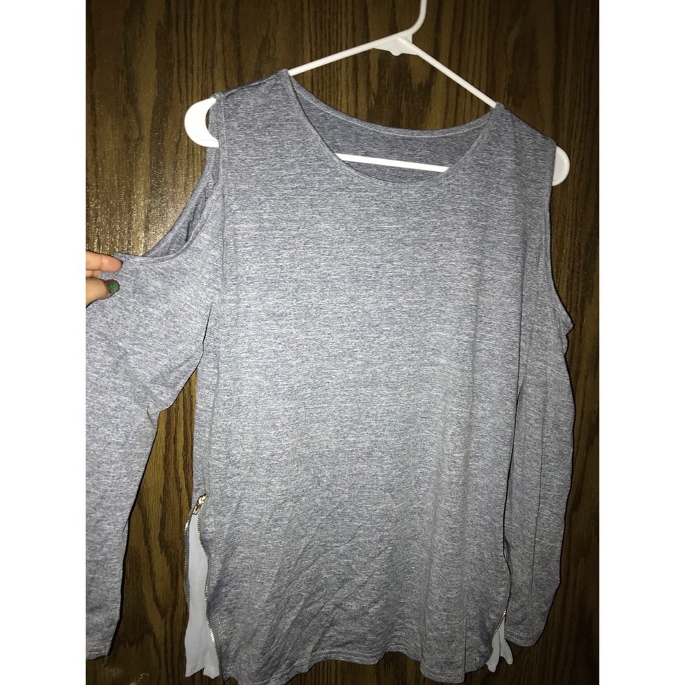 Open Shoulder Long-sleeve Top, zipper sides